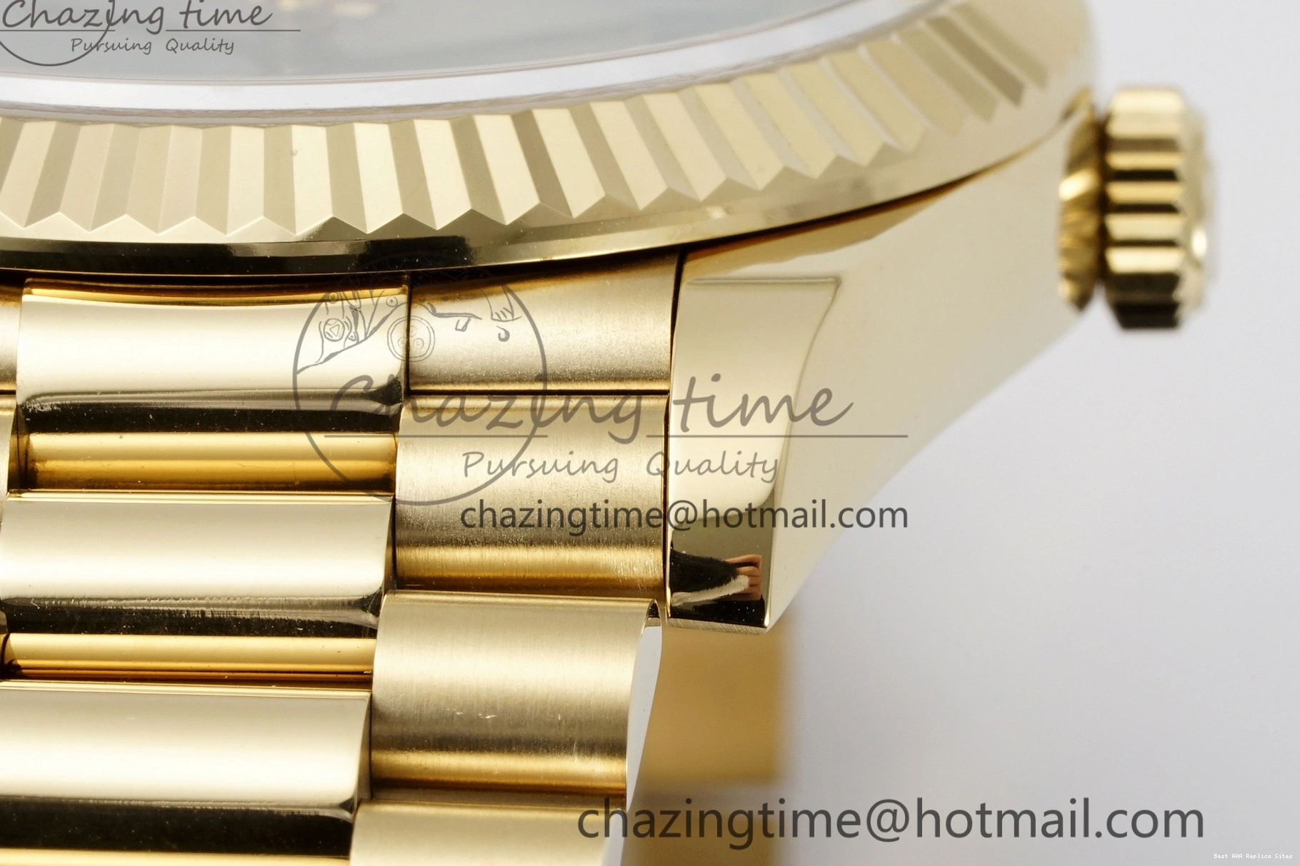 AAA Replica Watches 904L A2836 Green Gain Bracelet EasyMatch YG on V Roman 40 JDF DayDate Dial Markers Weight Steel 1822 President 0109